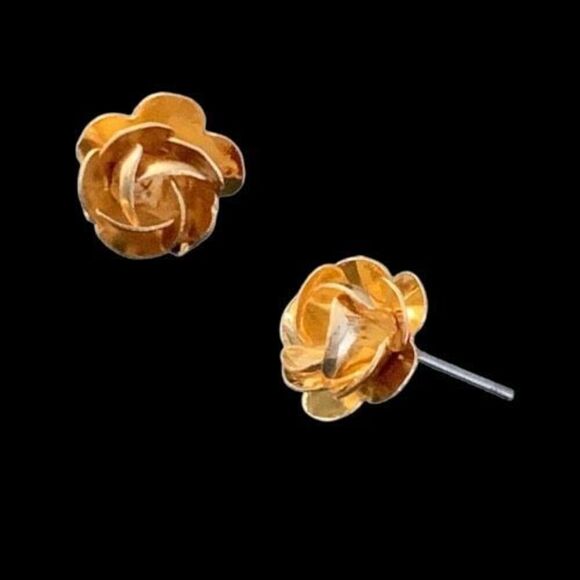 Rose Blossom Luxury Stud Earrings, June Birth Flower, Gold Tone, Gift-Ready, New - Picture 1 of 10